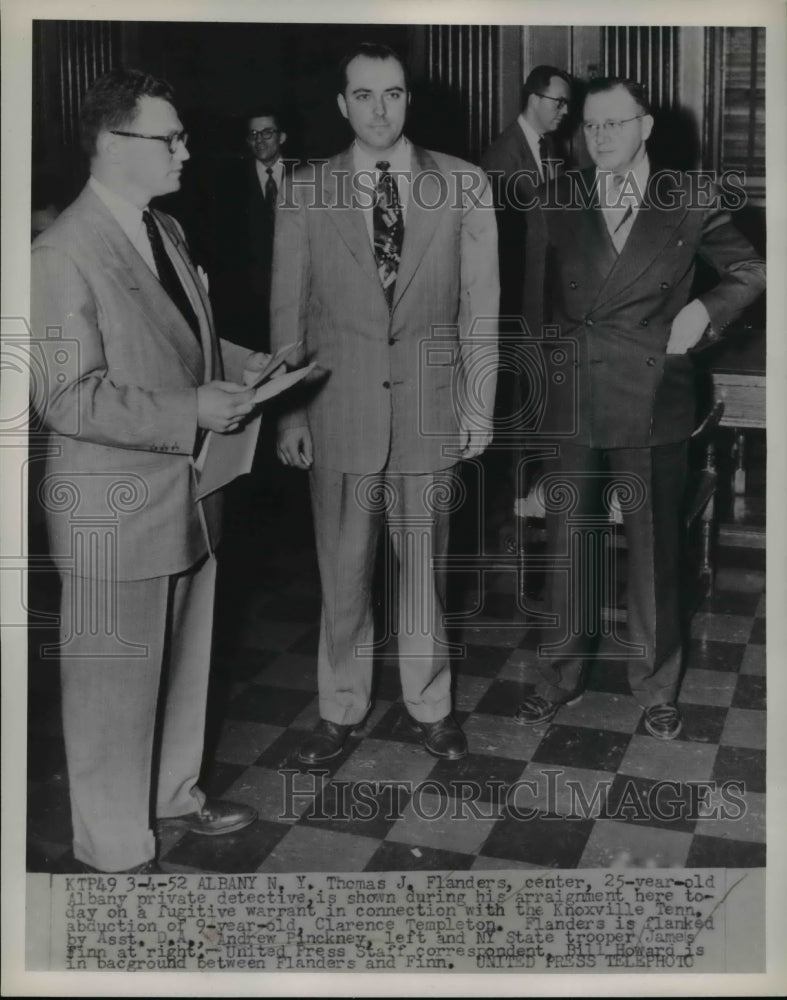 1952 Press Photo Albany NY Thomas Flanders PI arraigned as kidnapper