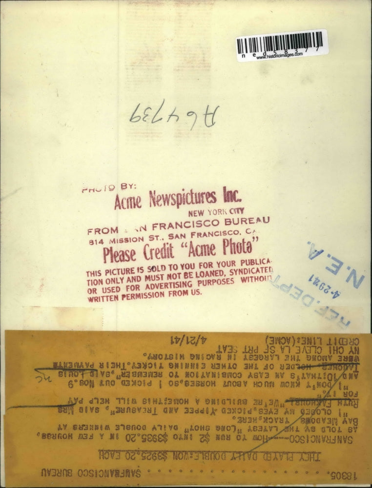 1941 Press Photo San Francisco Mrs Ruth Fakhouri & Louis Tagones at Bay Meadows