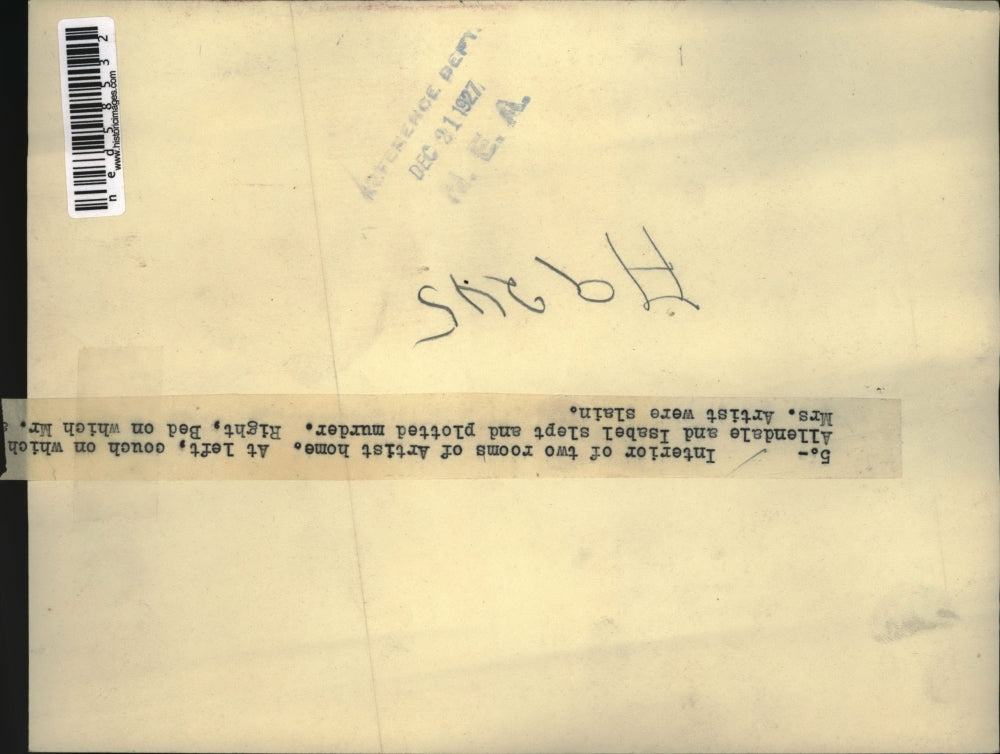 1927 Press Photo Interior of rooms of artist home where they were slain