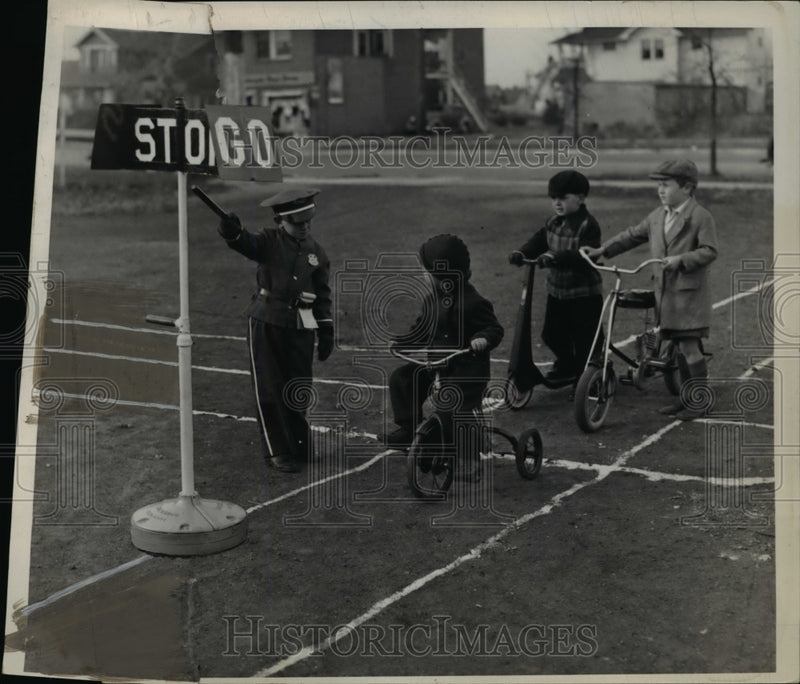 Load image into Gallery viewer, 1937 Press Photo Burkle, H Hartman,R Collins, P Gaugham on bikes
