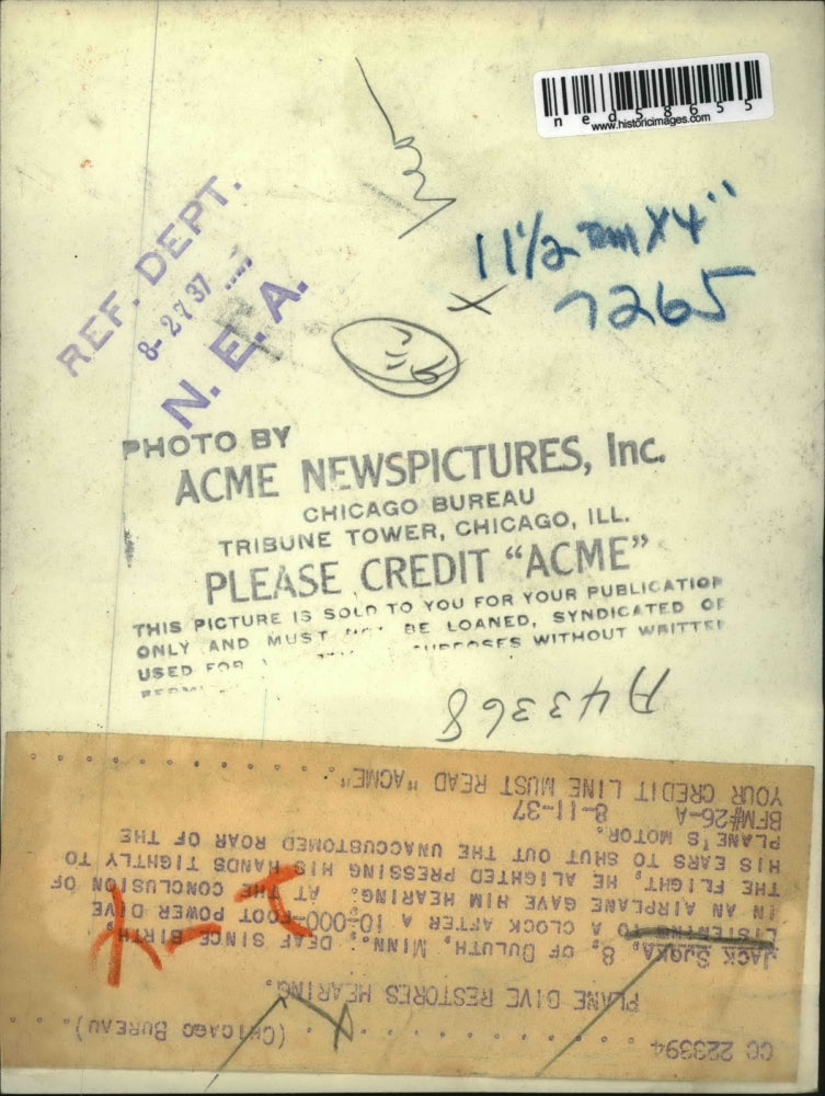 Load image into Gallery viewer, 1937 Press Photo Jack Suoka Age 8 Hears for First Time From Plane Trip
