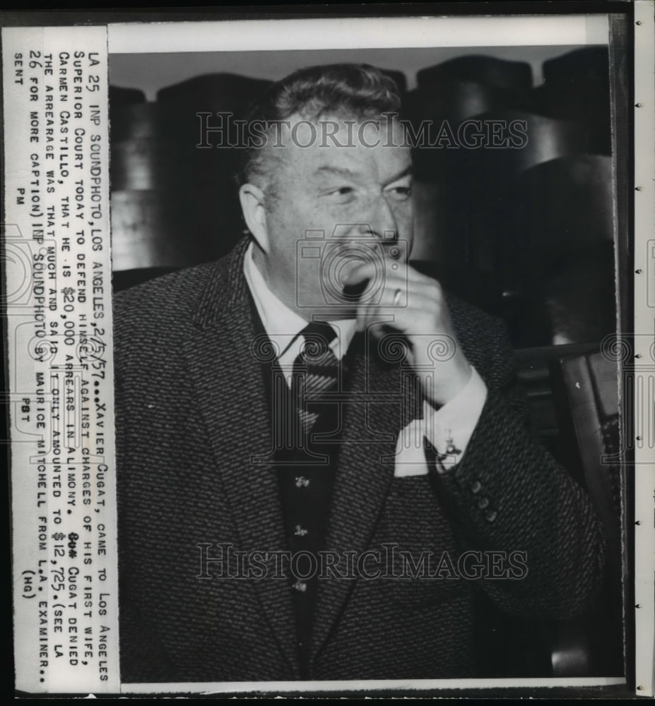 1957 Press Photo Xavier Cugat at Superior Court to defend himself against charge