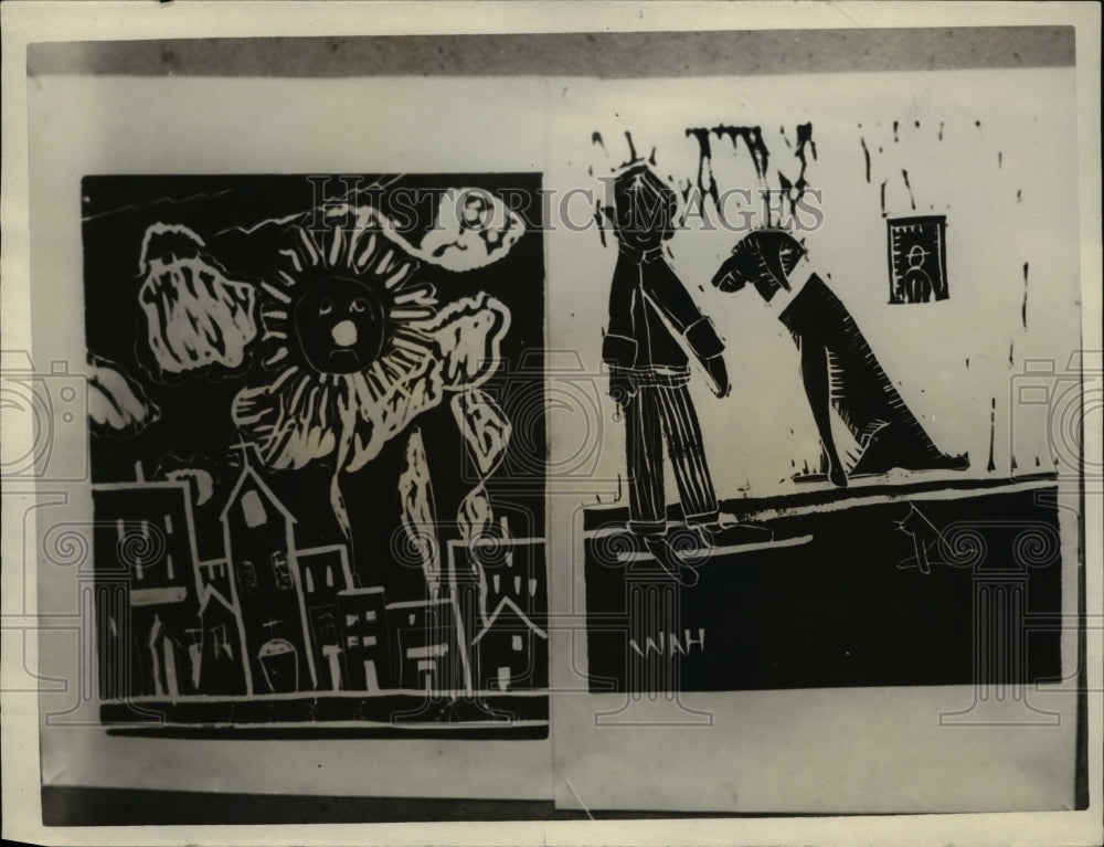 1926 Press Photo Two Samples of Wah's Art Work