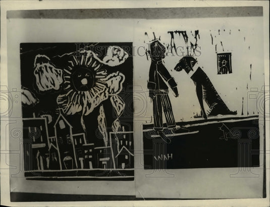 1926 Press Photo Two Samples of Wah's Art Work