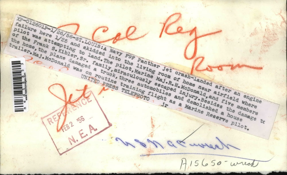 1956 Press Photo A Navy F9F Panther jet crash landed after an engine failure and