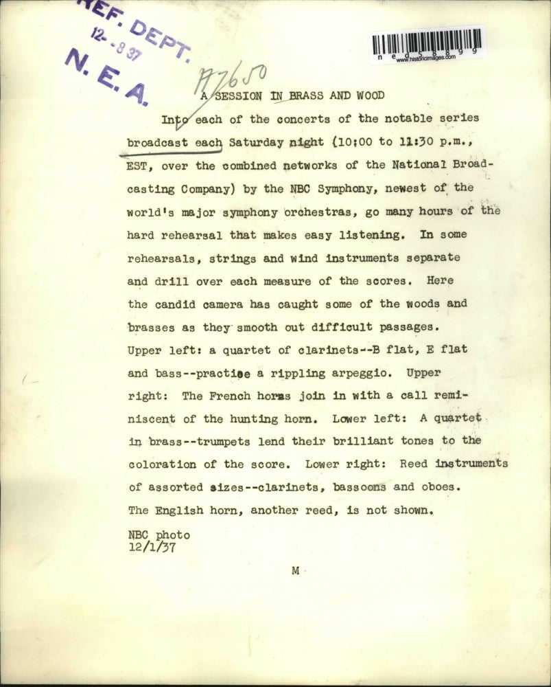 1937 Press Photo Broadcast of concert on NBC