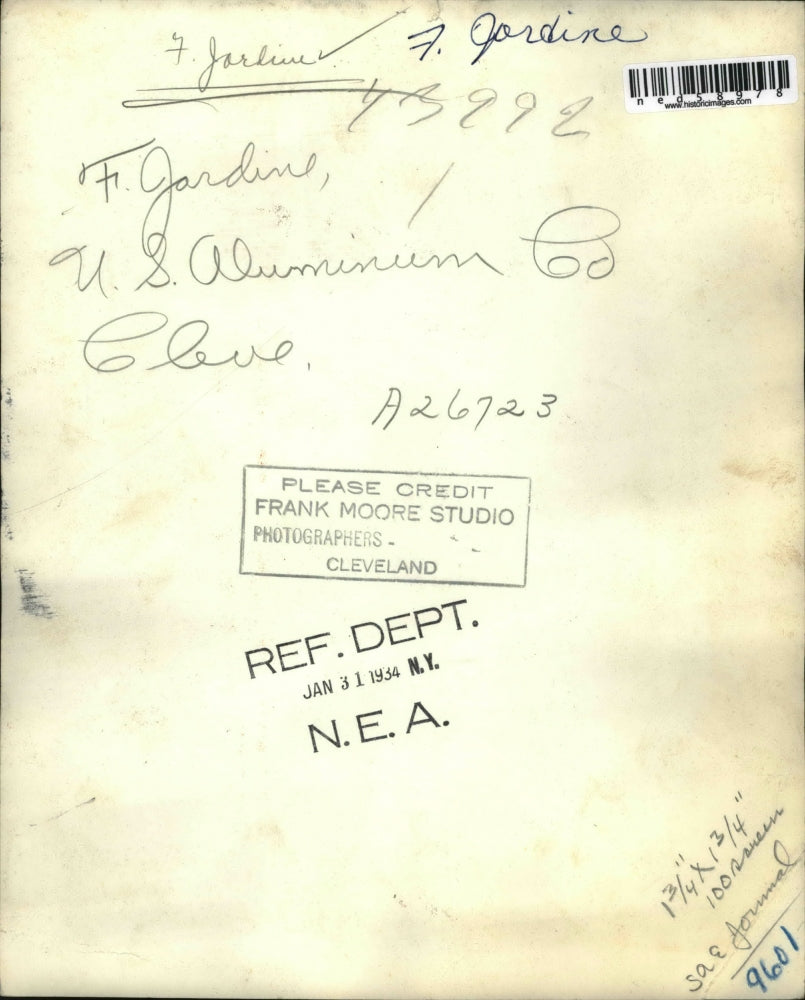 1934 Press Photo F. Jardine, US Aluminum Company