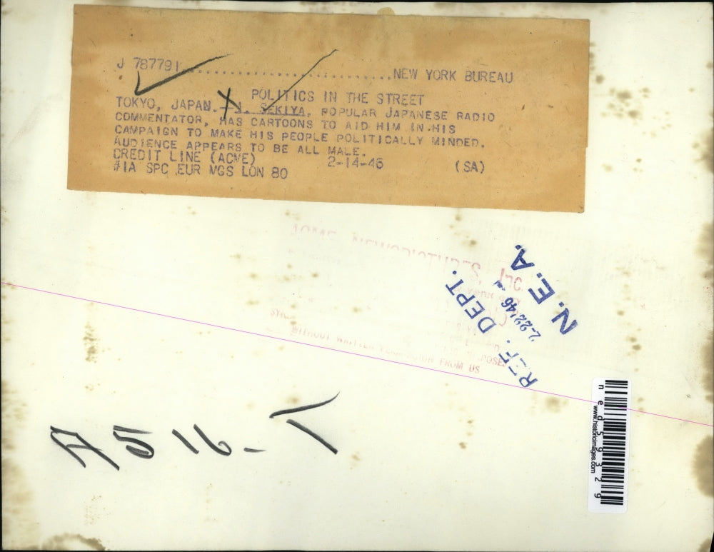 1946 Press Photo A. Sekiya, popular Japanese radio commentator, during campaign