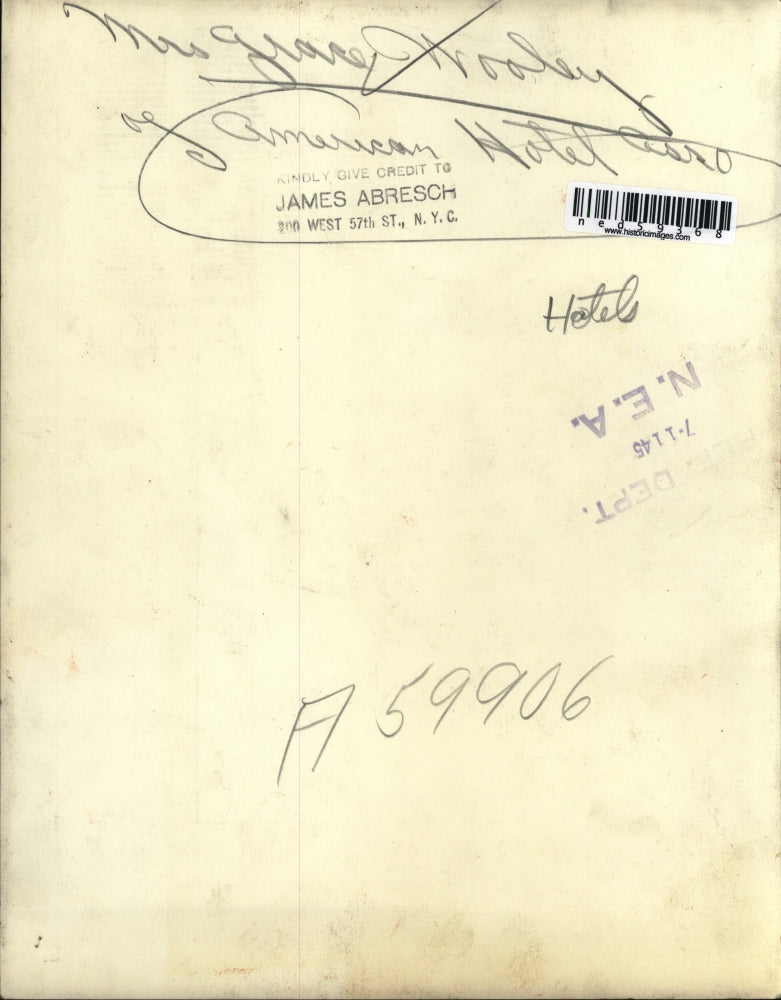 1945 Press Photo Mrs. Grace Wooley of American Hotel Association