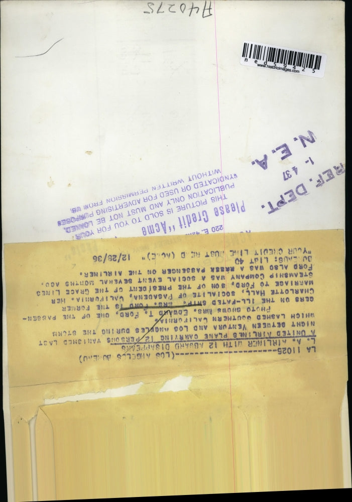 1936 Press Photo Mrs.Edward T Ford passenger of ill-fated ship dissapears.