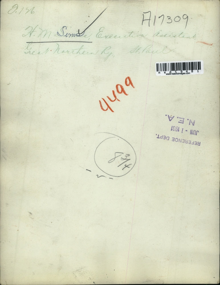 1931 Press Photo H.M. Sims, executive assistant