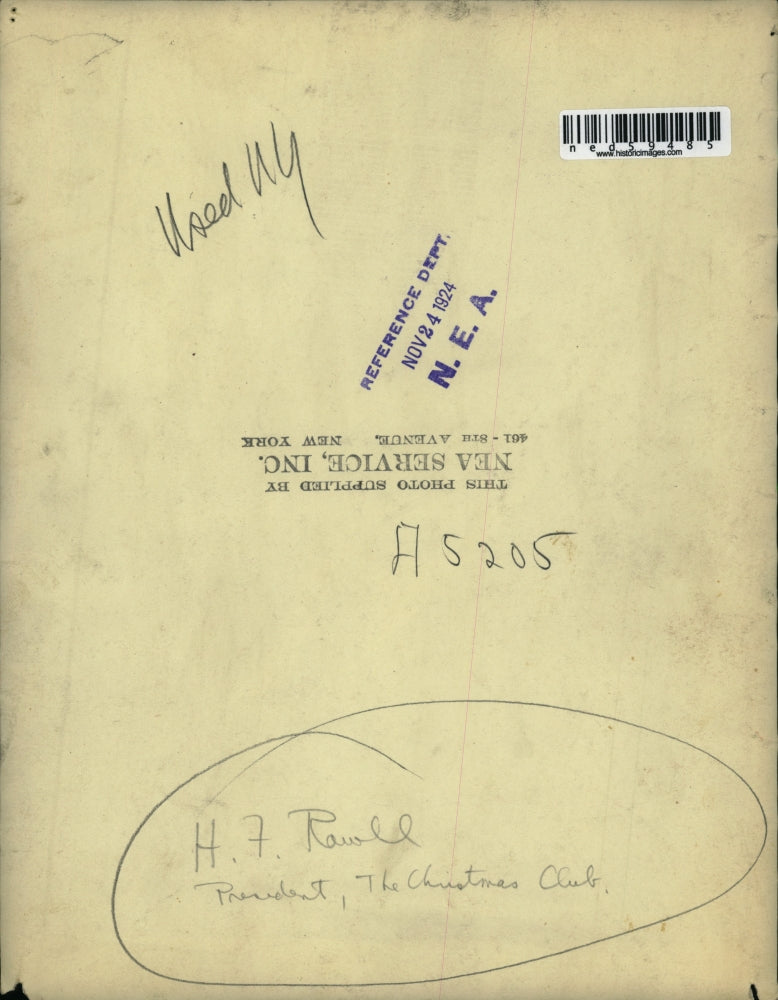 1924 Press Photo H.F. Rowell, The Christmas Club president