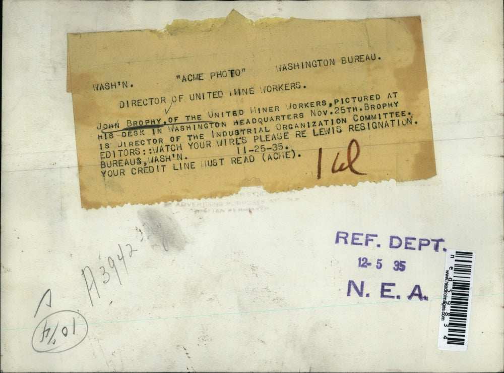 1935 Press Photo John Brophy, Director of United Mine Workers