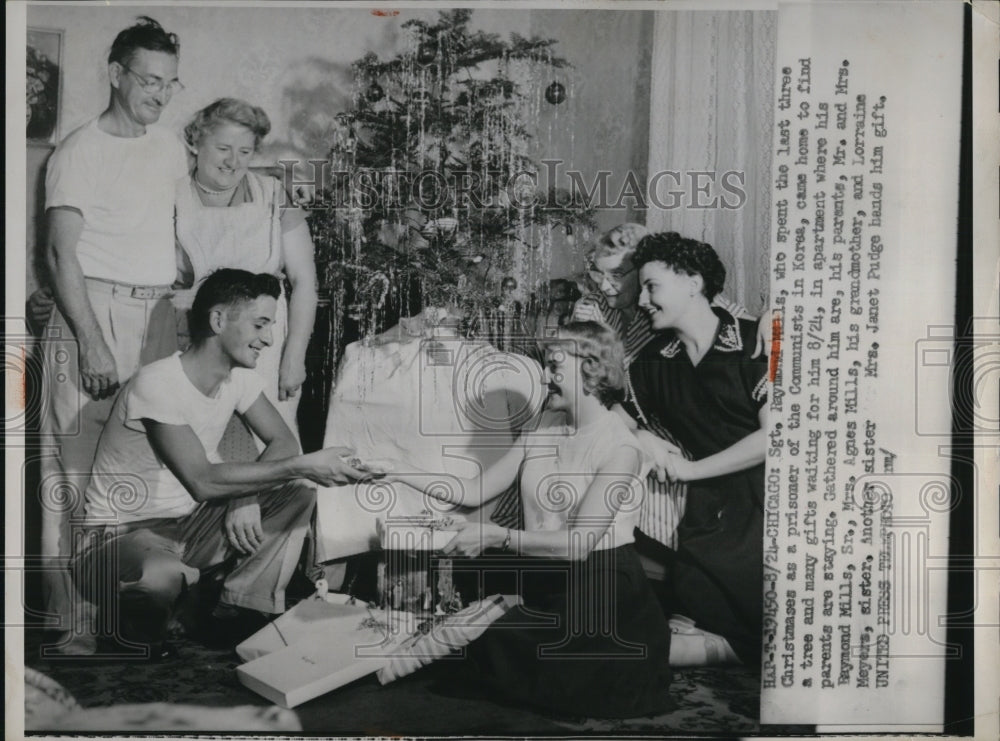 1953 Press Photo Sgt. Raymond Hills, who spent the last three Christmases as a