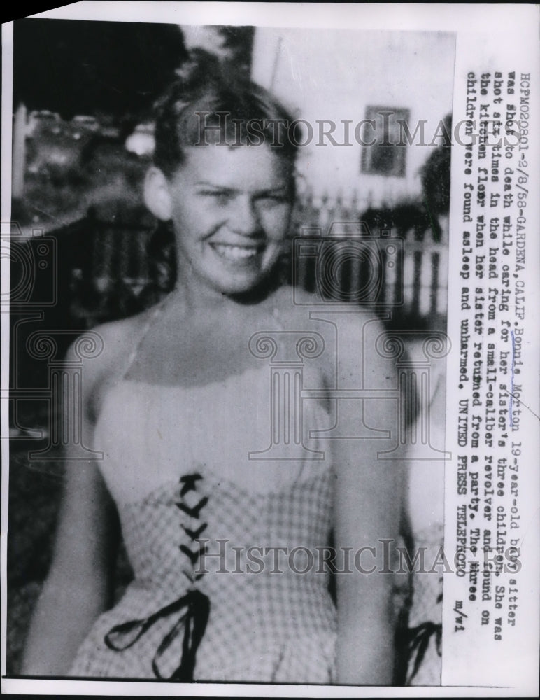 1958 Press Photo Bonnie Morton shot to death while caring her sister three kids.