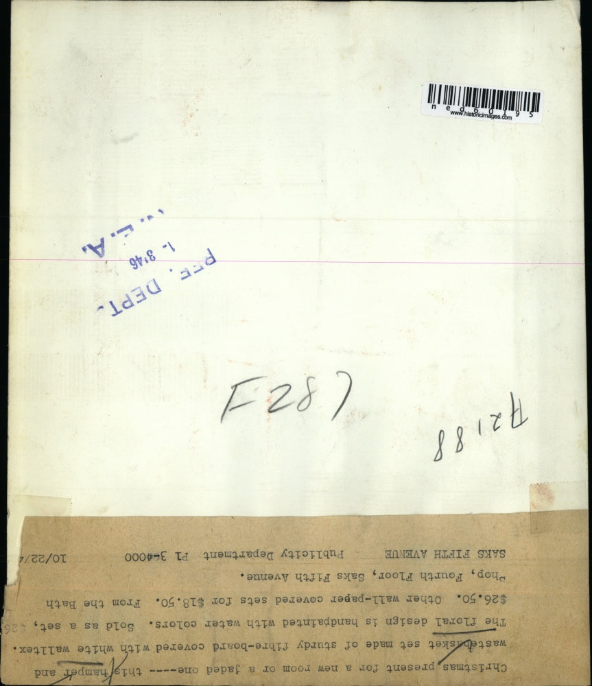 1946 Press Photo Hamper and Wastebasket with a Floral Design