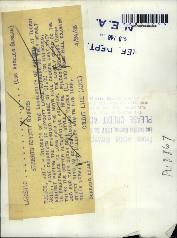 1946 Press Photo Tuscon Ariz U of Ariz students R Overstreet,B Kruger