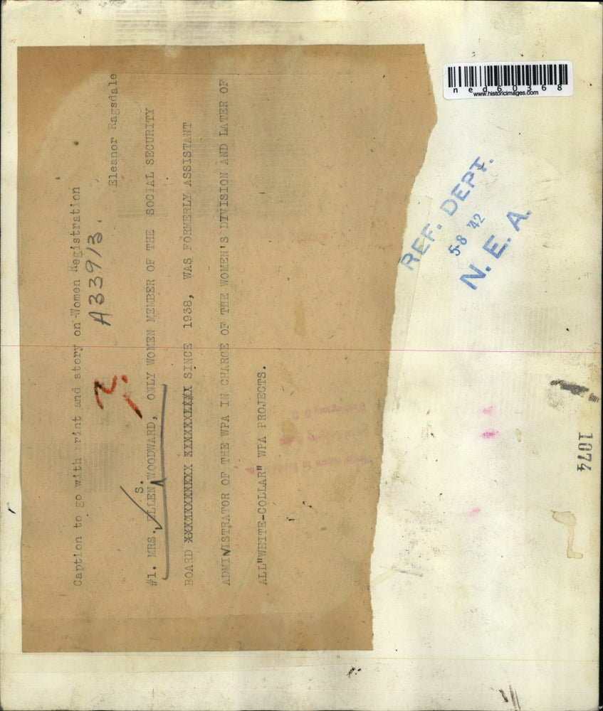 1942 Press Photo Mrs Ellen Woodward Social Security Board member