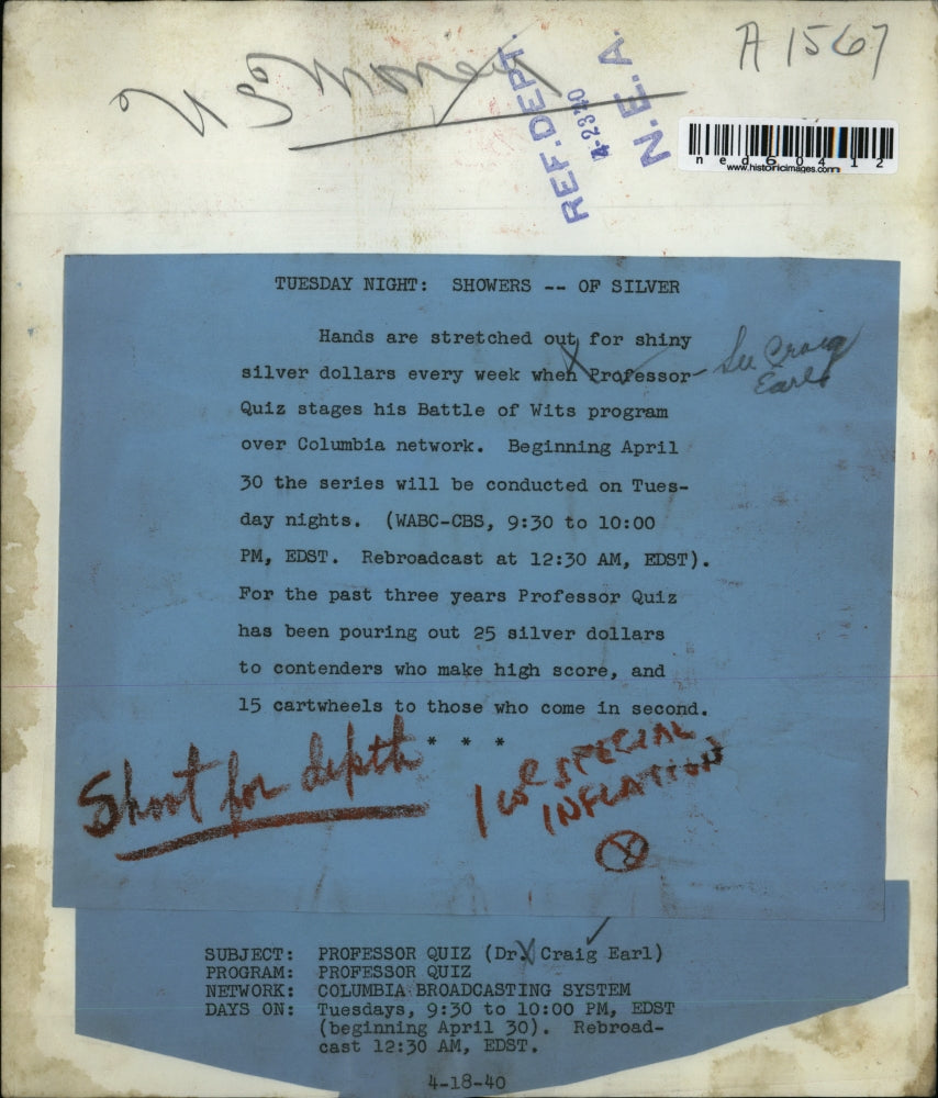 1940 Press Photo Prof Quiz at Battle of Wits Program over Columbia network