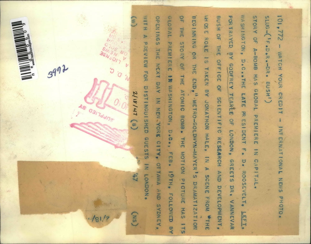 1947 Press Photo Wash DC Godfrey Tearley as Pres FD Roosevelt, J Hale