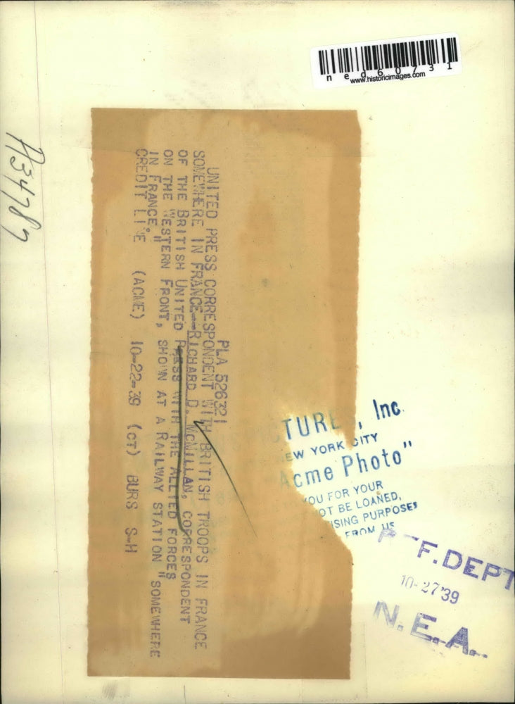 1939 Press Photo Somewhere in France Richard D McMillan Correspondent of the