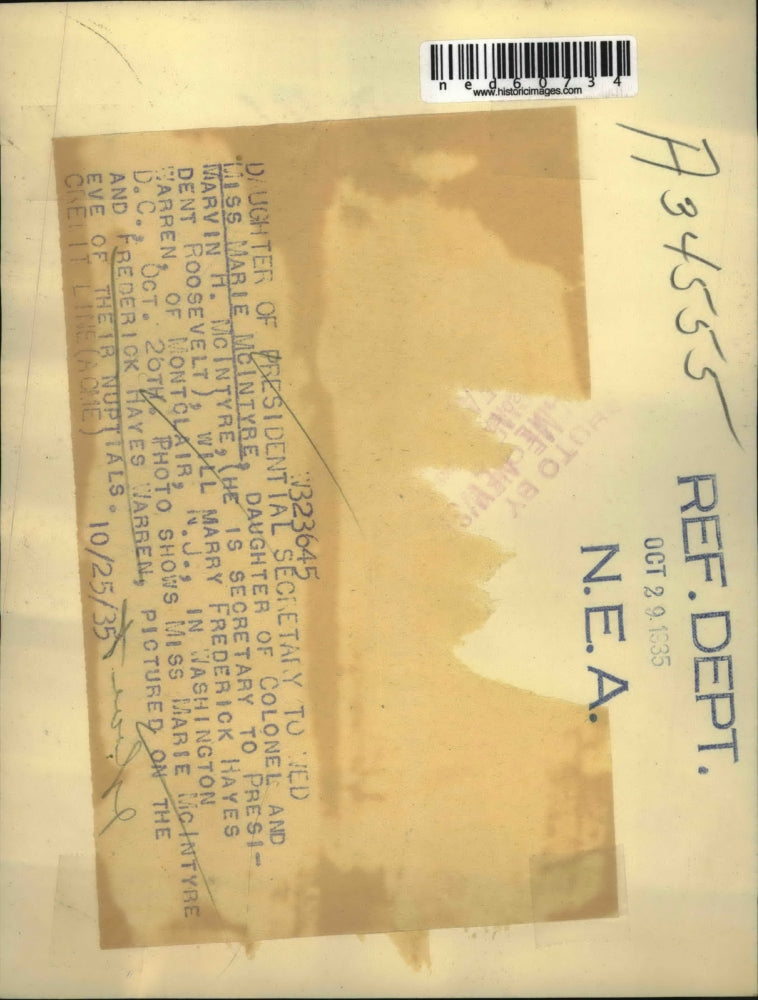 1935 Press Photo Marie McINtyre daughter of Marvin McIntyre, secretary to