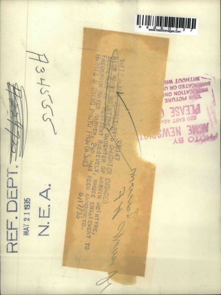 1935 Press Photo Marie McIntyre daughter of Marivn McIntyre whose engagement to