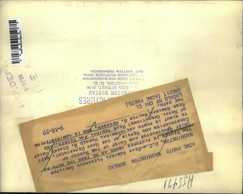 1939 Press Photo Admiral Alexander Hamilton Keuren took the oath as Chief