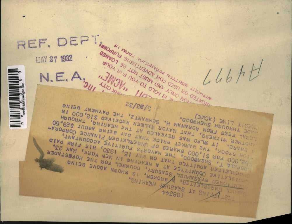 1932 Press Photo Sam Ungerleiter, atty Sam Seabury at Legislative Comm