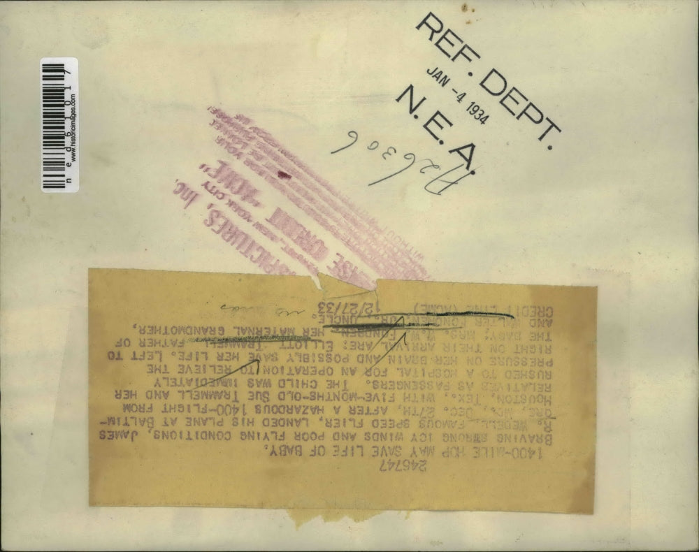 1933 Press Photo Infant Sue Trammell Family Fly 1400 Miles Life Saving Operation