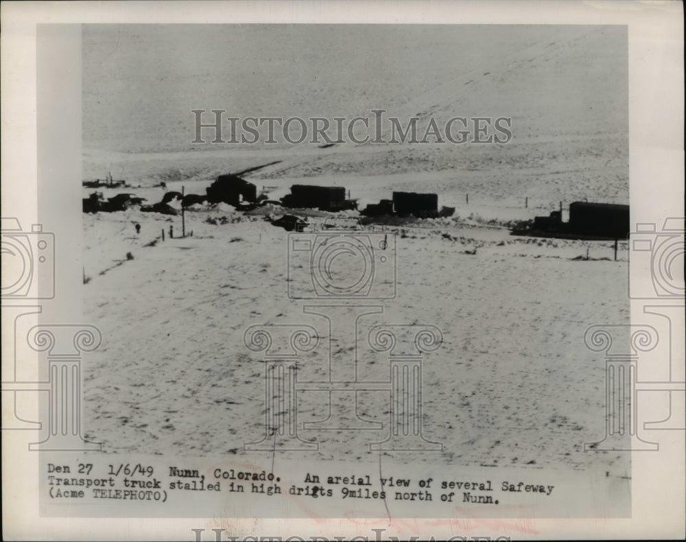 1949 Press Photo The aerial view of the vehicles stalled in high drifts in Nunn