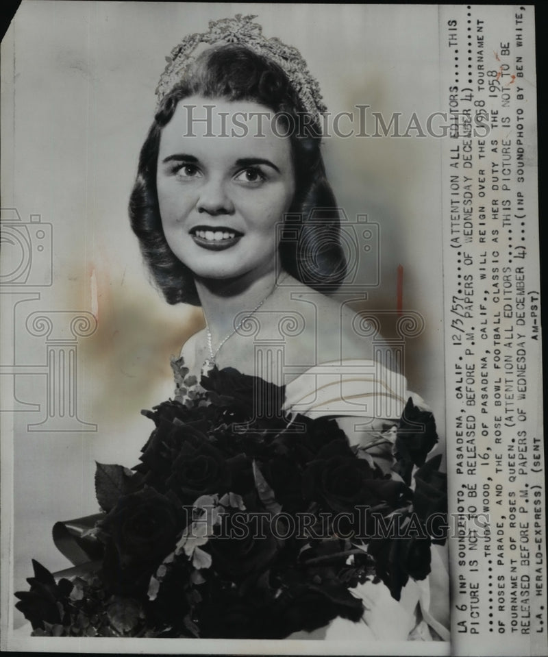 Load image into Gallery viewer, 1957 Press Photo Rose Queen Gertrude "Trudy" Wood
