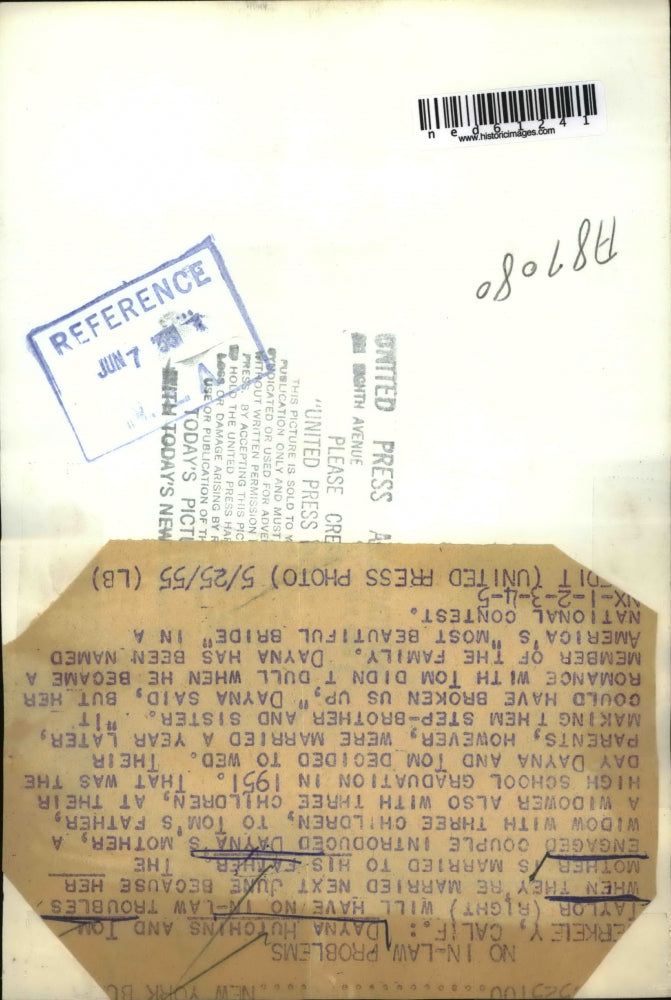 1955 Press Photo Dayna Hutchins & Tom Taylor with mother and father