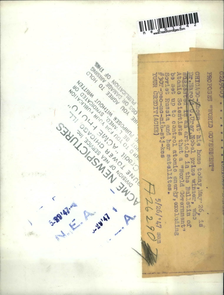 1947 Press Photo Chicago Dr Harold Uray Nobel Prize winner on atomic energy