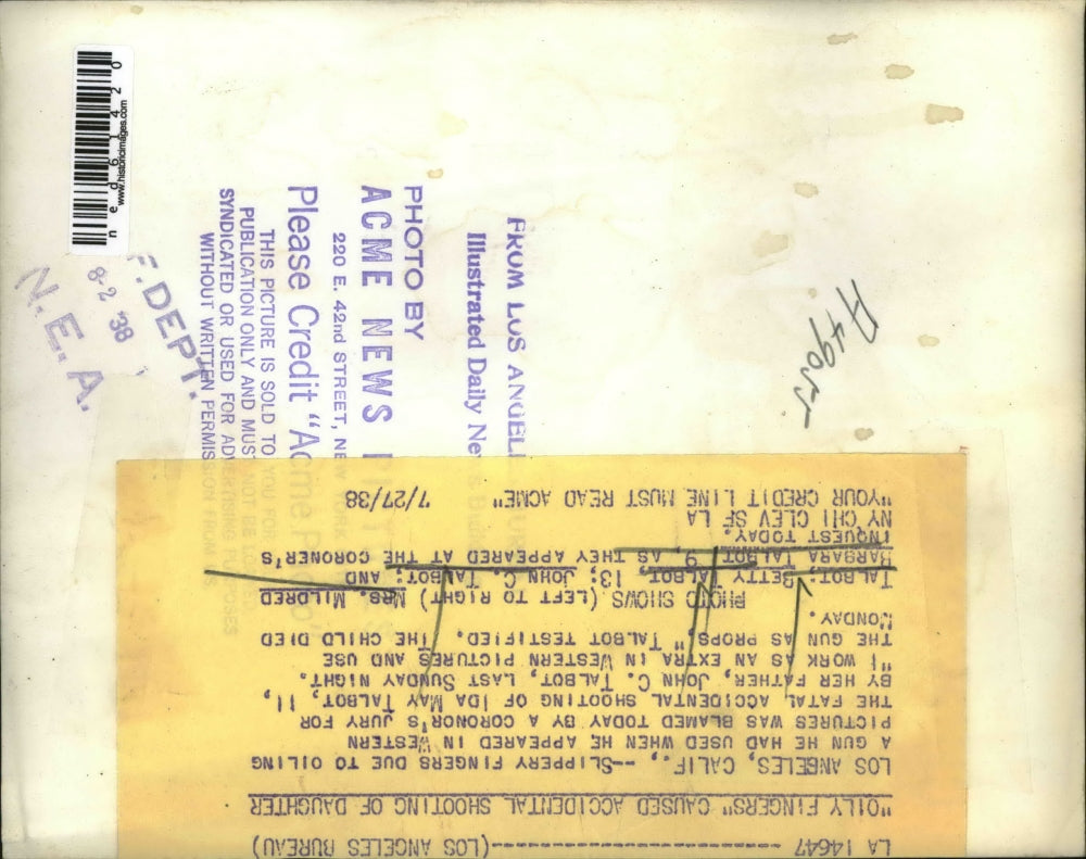 1938 Press Photo Los Angeles California Ida May Shooting Talbot Betty John C