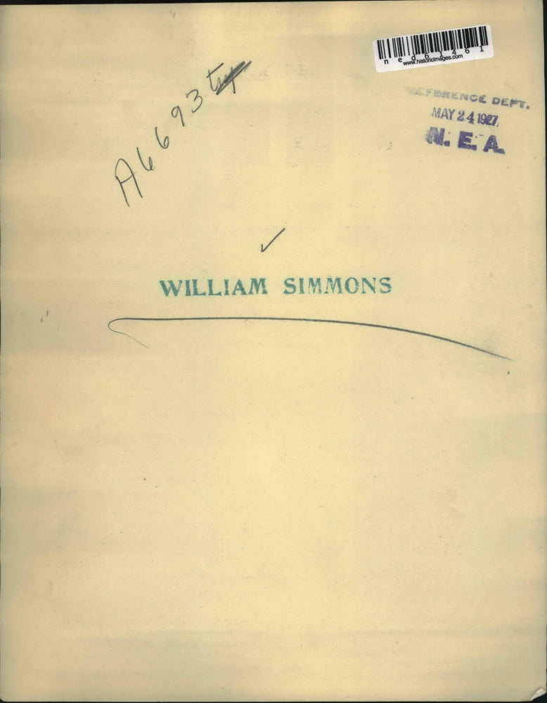 1927 Press Photo William Simmons