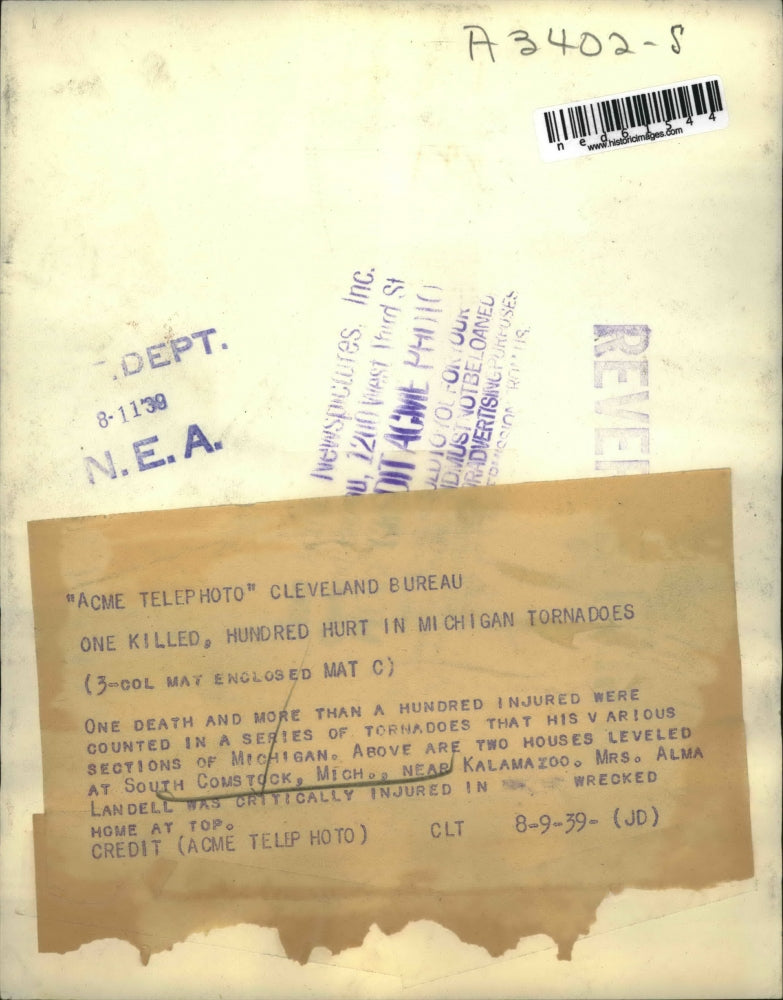 1939 Press Photo Homes destroyed in tornado in South Comstock, Michigan