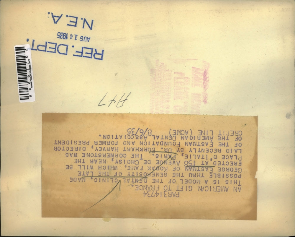 1935 Press Photo This is a model of the Dental Clinic, made possible thru the