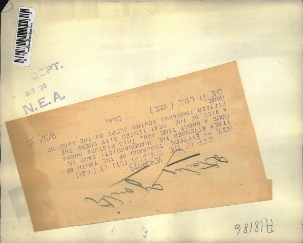 1938 Press Photo The Ananguardisti Camp in Rome attended by youth