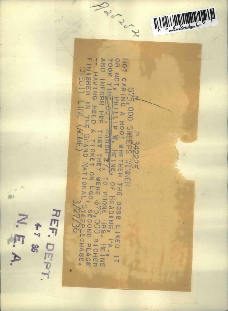 1936 Press Photo Phillip Heine on Winning Grand National Steeplechase 2nd Place