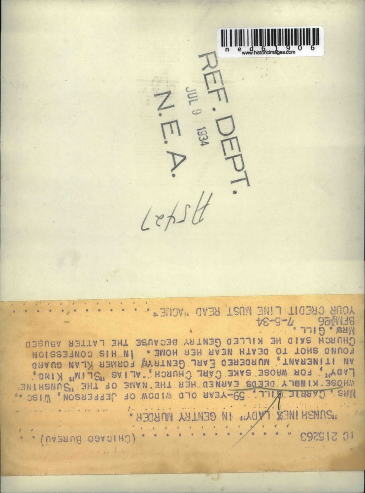 1934 Press Photo Mrs. Carrie Gill, widow of Jefferson