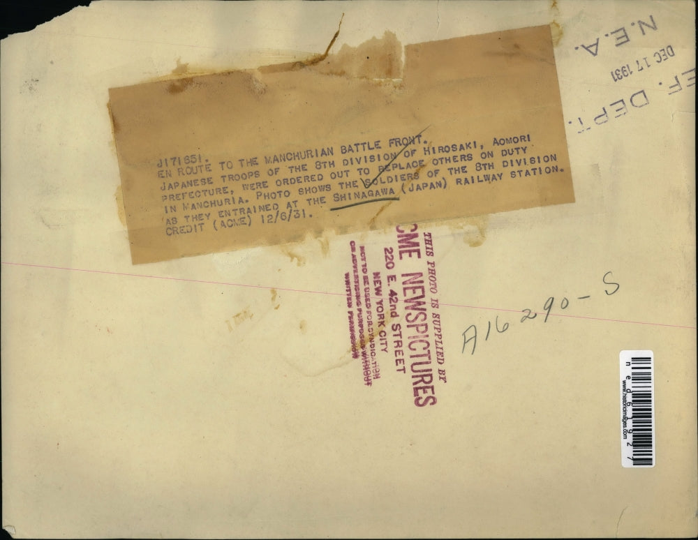 1931 Press Photo Soldiers of 8th Division at Shinagawa, Japan railway station