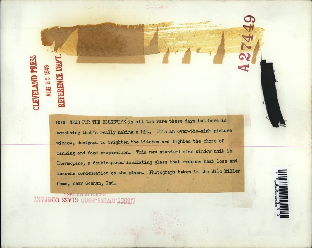 1949 Press Photo An over-the-sink standard window unit called Thermopane