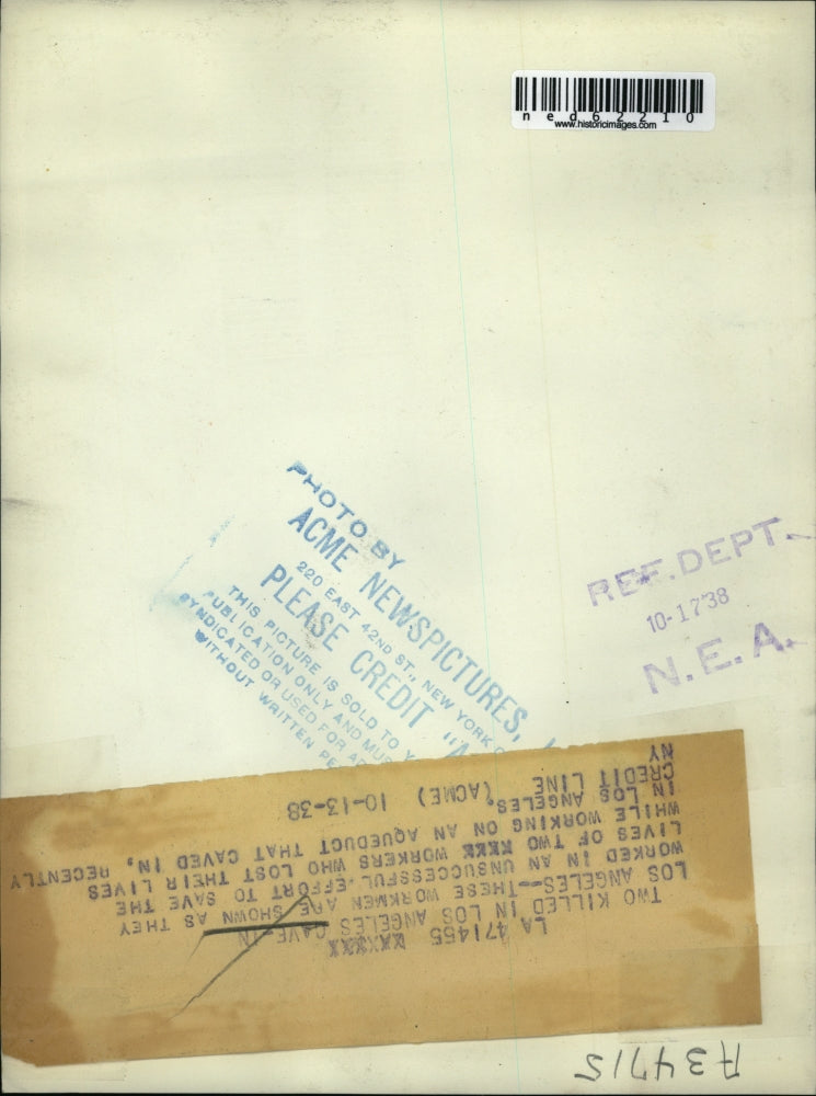 1938 Press Photo Two killed in Los Angeles Cave-in