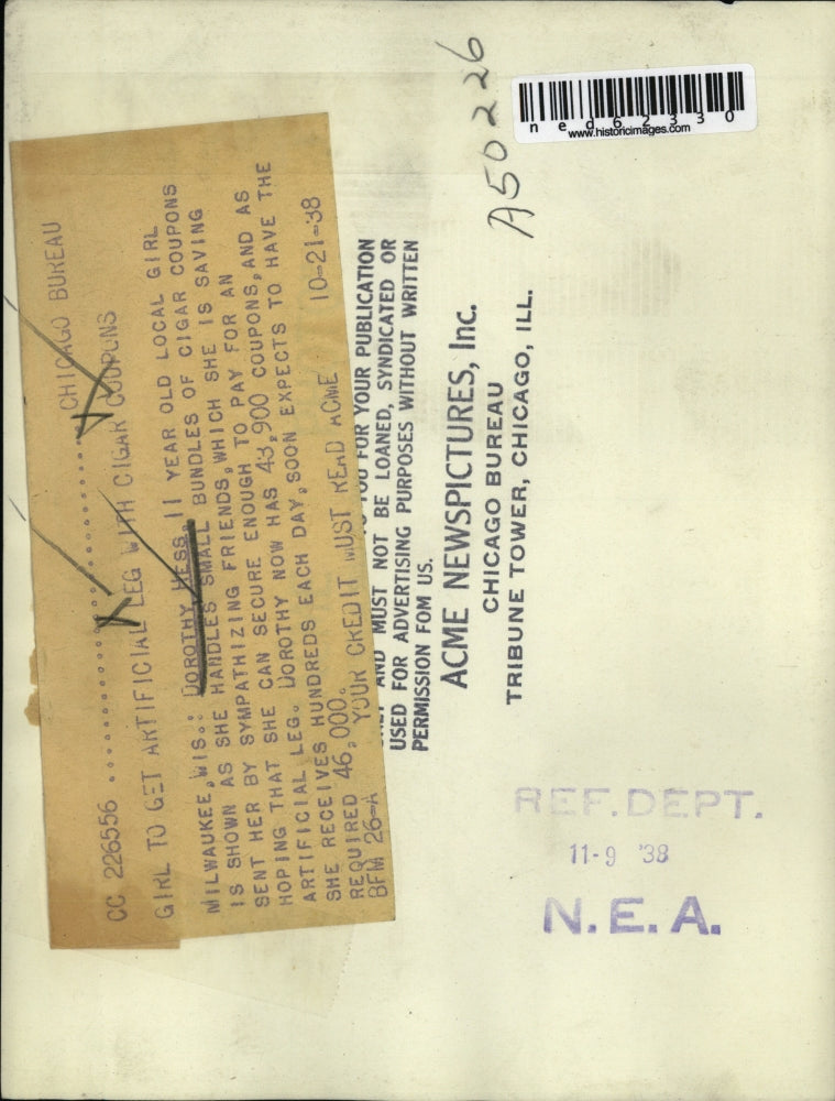 1938 Press Photo Milwaukee Wis Dorothy Hess age 11 & collection for operation