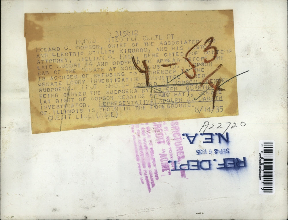 1935 Press Photo Howard Hopson Assoc Gas & Electric Co, Reo A Sabathm J McCarthy