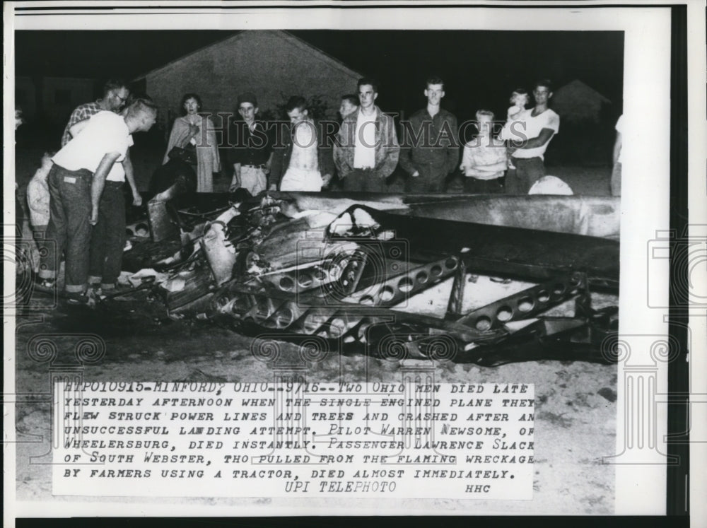1958 Press Photo Two Ohio men died when the single engined plane crashed