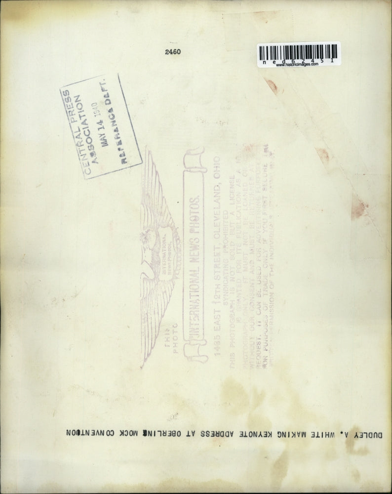 1940 Press Photo Dudley A. White Makes Address at Oberlin Mock Convention