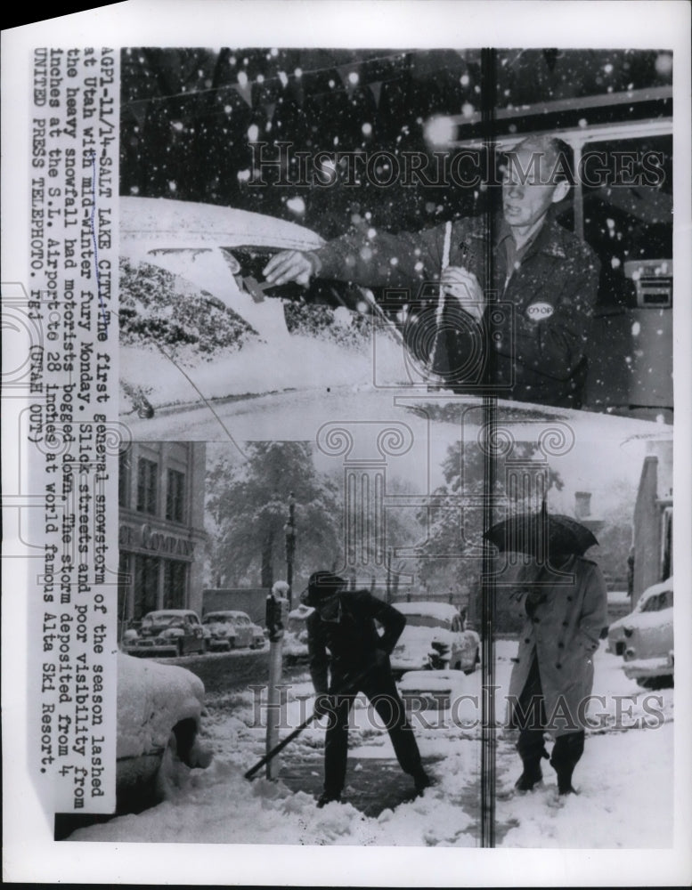 Load image into Gallery viewer, 1955 Press Photo Salt Lake City Utah 1st snowstorm of the season
