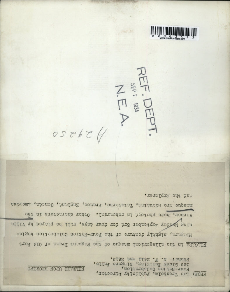 1934 Press Photo Old Fort Niagara Pageant Drama by Villa Varnor